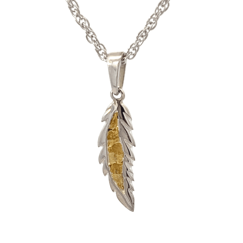 Gold nugget, feather, pendant, sterling silver, Alaska Mint, P-209-SS, $230
