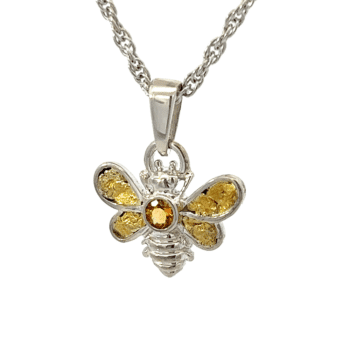 Citrine Bee Gold Nugget & Sterling Silver Ladies Pendant, Alaska Mint