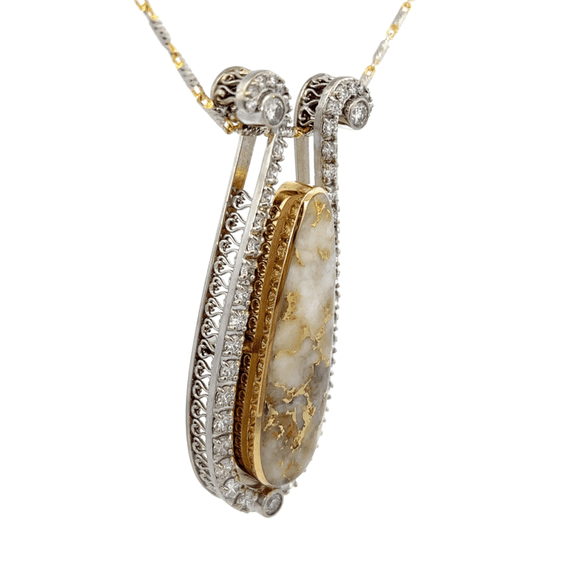 Gold quartz, pendant, 4.78 carat, diamond, Alaska Mint, 075094 $12,450