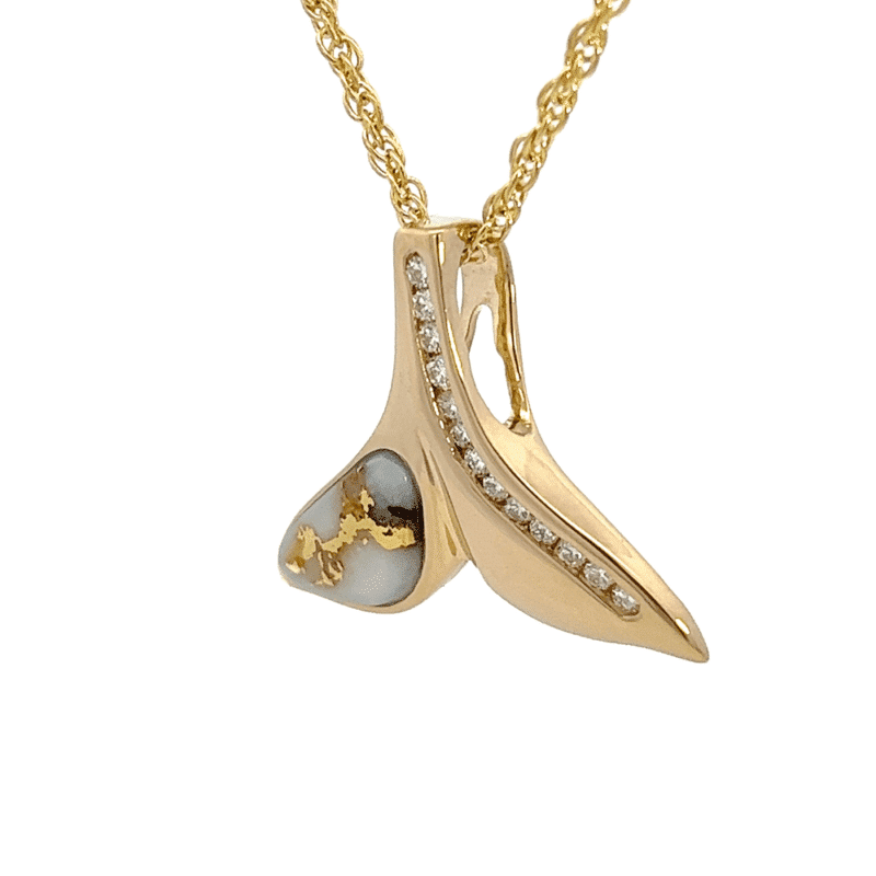 Gold quartz, whale tail, diamond, Necklace, Pendant, Alaska Mint, 14k, PDLWT17HDQ $2370