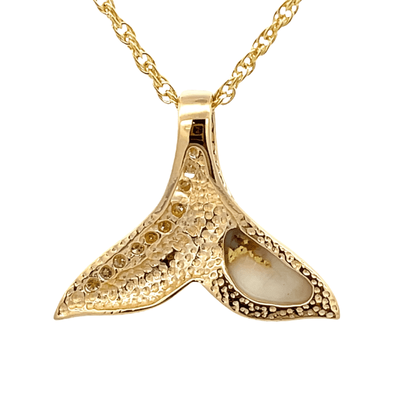 Gold quartz, whale tail, diamond, Necklace, Pendant, Alaska Mint, 14k, PDLWT17HDQ $2370