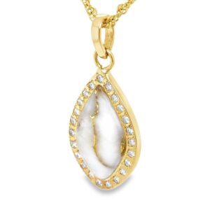 This piece of fine jewelry is a stunning gold quartz diamond necklace to add to your collection