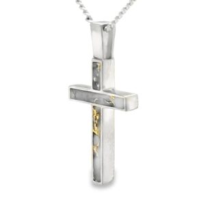 White Gold Cross Gold Quartz Pendant, Alaska Mint