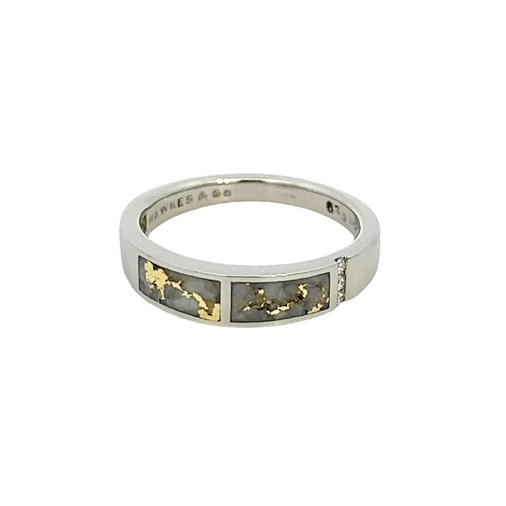 White Gold Ring, Gold Quartz, Double Inlaid Design, Alaska Mint