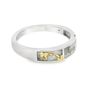 White Gold Ring Gold Quartz Double Inlaid Design, Alaska Mint