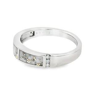 White Gold Ring Gold Quartz Double Inlaid Design, Alaska Mint