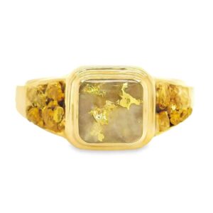 Double Natural Nugget Sides Gold Quartz Ring, Alaska Mint
