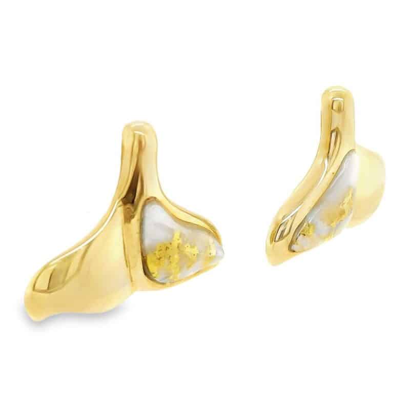 Whale Tail Post Gold Quartz Earrings, Alaska Mint