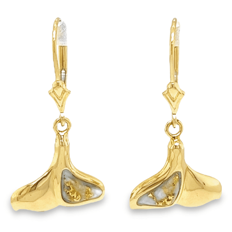 Leverback Whale Tail Gold Quartz Earrings, Alaska Mint