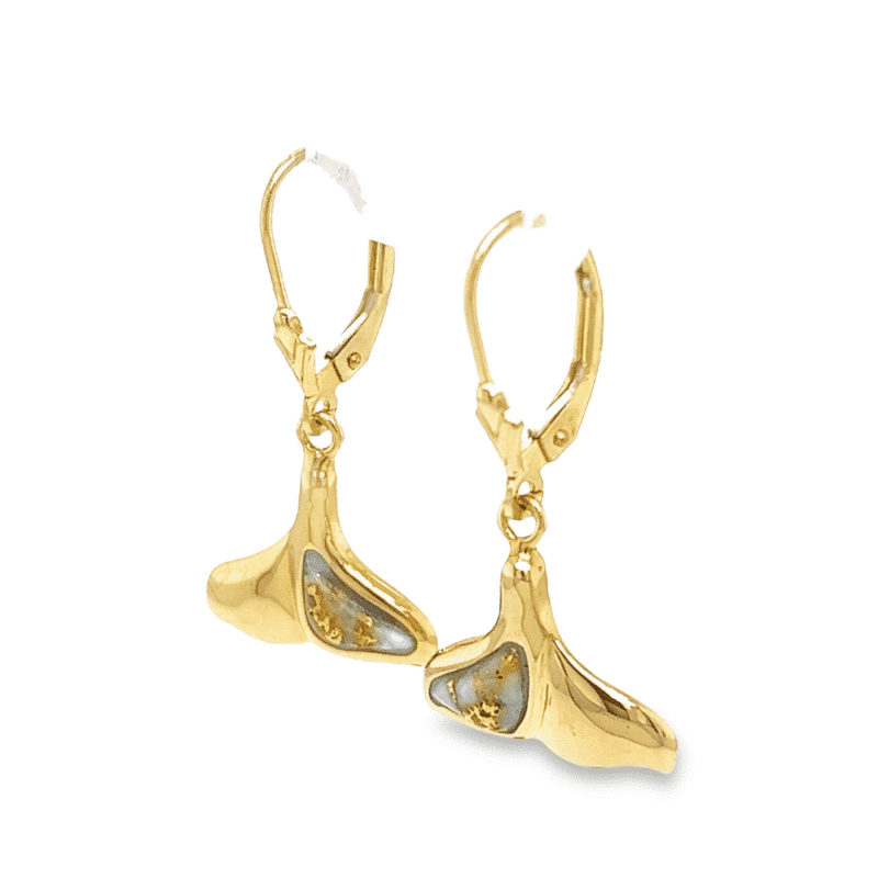 Leverback Whale Tail Gold Quartz Earrings, Alaska Mint