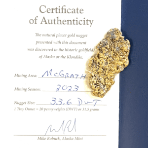 52.3 Gram Natural Gold Nugget, Alaska Mint