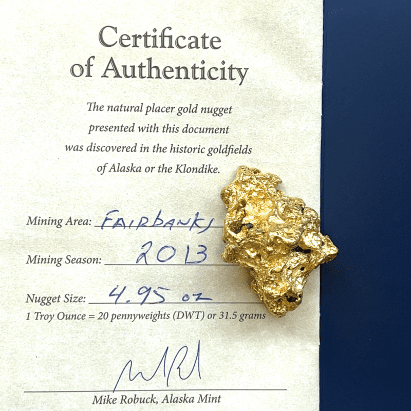 154 Gram, Natural Gold Nugget, Alaska Mint