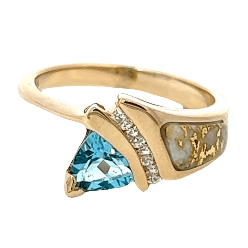 Blue Topaz, Diamond &, Gold Quartz, Ring, Alaska Mint