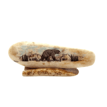 Fossil Ivory with Brown Bear Scrimshaw Artwork, Alaska Mint