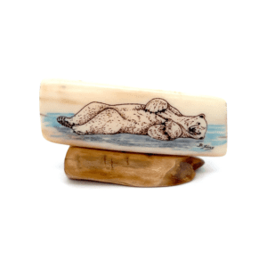Polar Bear Scrimshaw Artwork Fossil Ivory, Alaska Mint