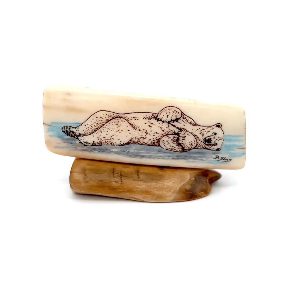 Polar Bear Scrimshaw Artwork Fossil Ivory, Alaska Mint
