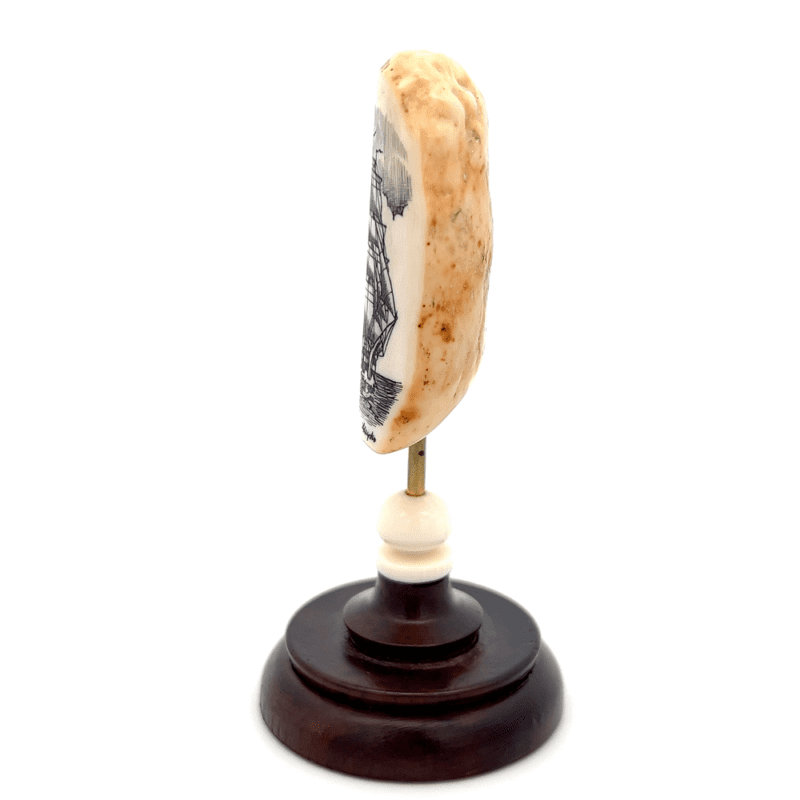 Lighthouse & Sailing Ship Scrimshaw Fossilized Ivory, Alaska Mint