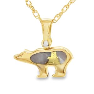 This unique gold quartz bear pendant, at the Alaska Mint, is sure to remind you of the great Alaskan outdoors
