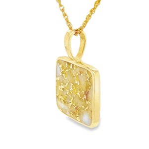 Gold quartz 14k square pendant, Alaska Mint