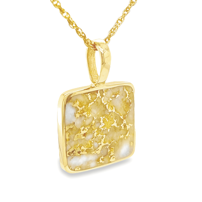Gold quartz 14k square pendant, Alaska Mint