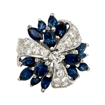 18k Sapphire & Diamond Cluster Estate Ring, Alaska Mint
