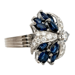 18k Sapphire & Diamond Cluster Estate Ring, Alaska Mint