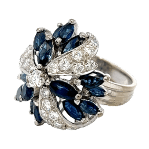 18k Sapphire & Diamond Cluster Estate Ring, Alaska Mint