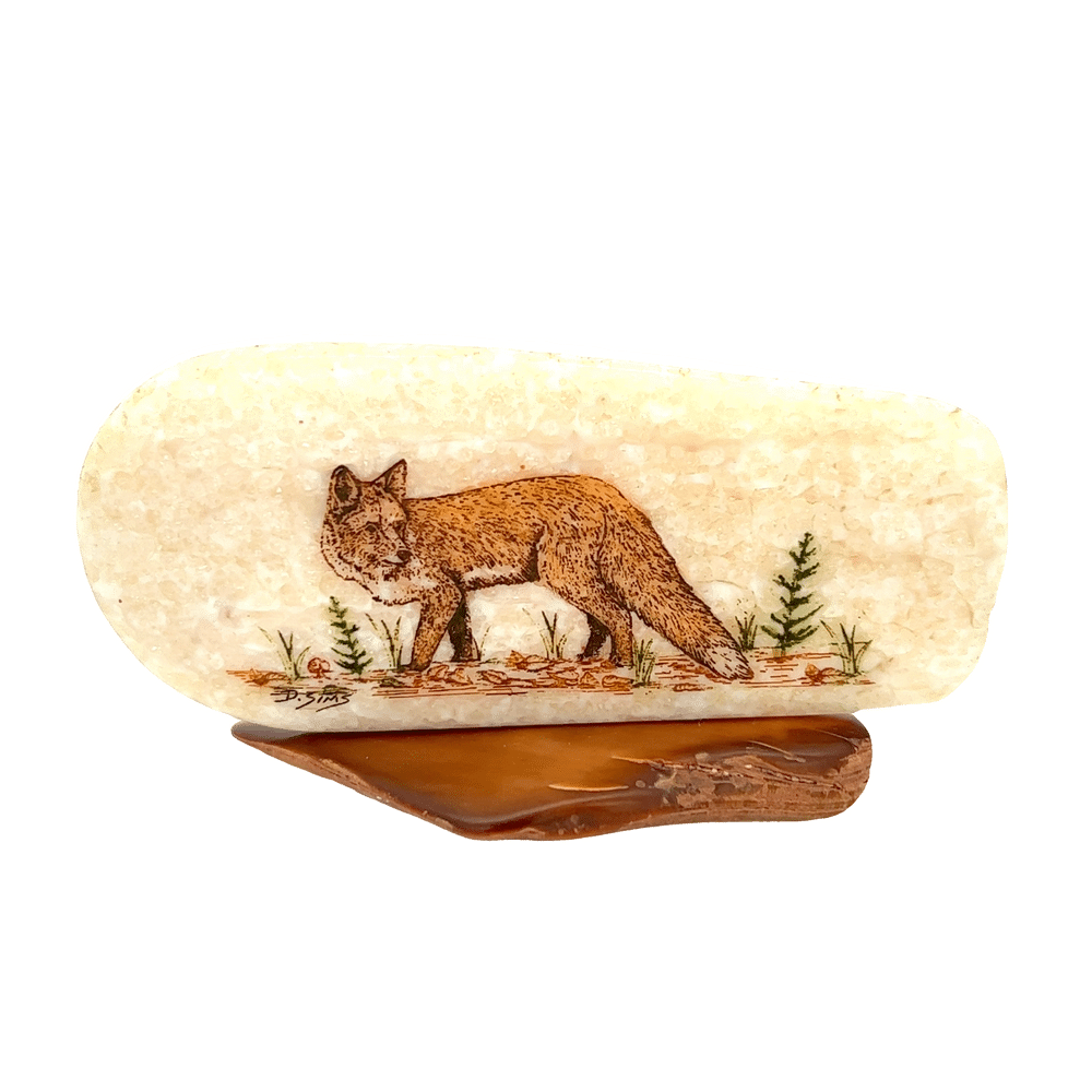 Scrimshaw Fox Artwork Fossil Ivory, Alaska Mint