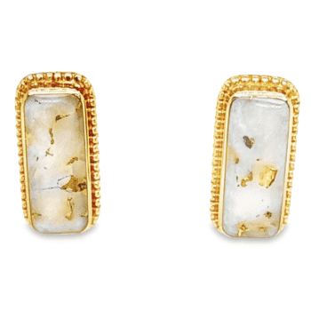 Gold Quartz Inlaid Milgrain Design Rectangle Earrings, Alaska Mint