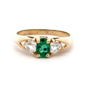 Estate Emerald & CZ 14k Gold Ring