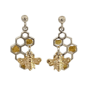 White Gold Honey Bee Gold Nugget Earrings, Alaska Mint