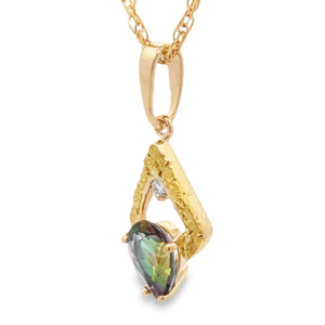 14k Reverse Teardrop Northern Lights Topaz Gold Nugget Pendant, Alaska Mint