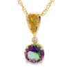Northern Lights Topaz Round Pendant with Gold Nugget, Alaska Mint