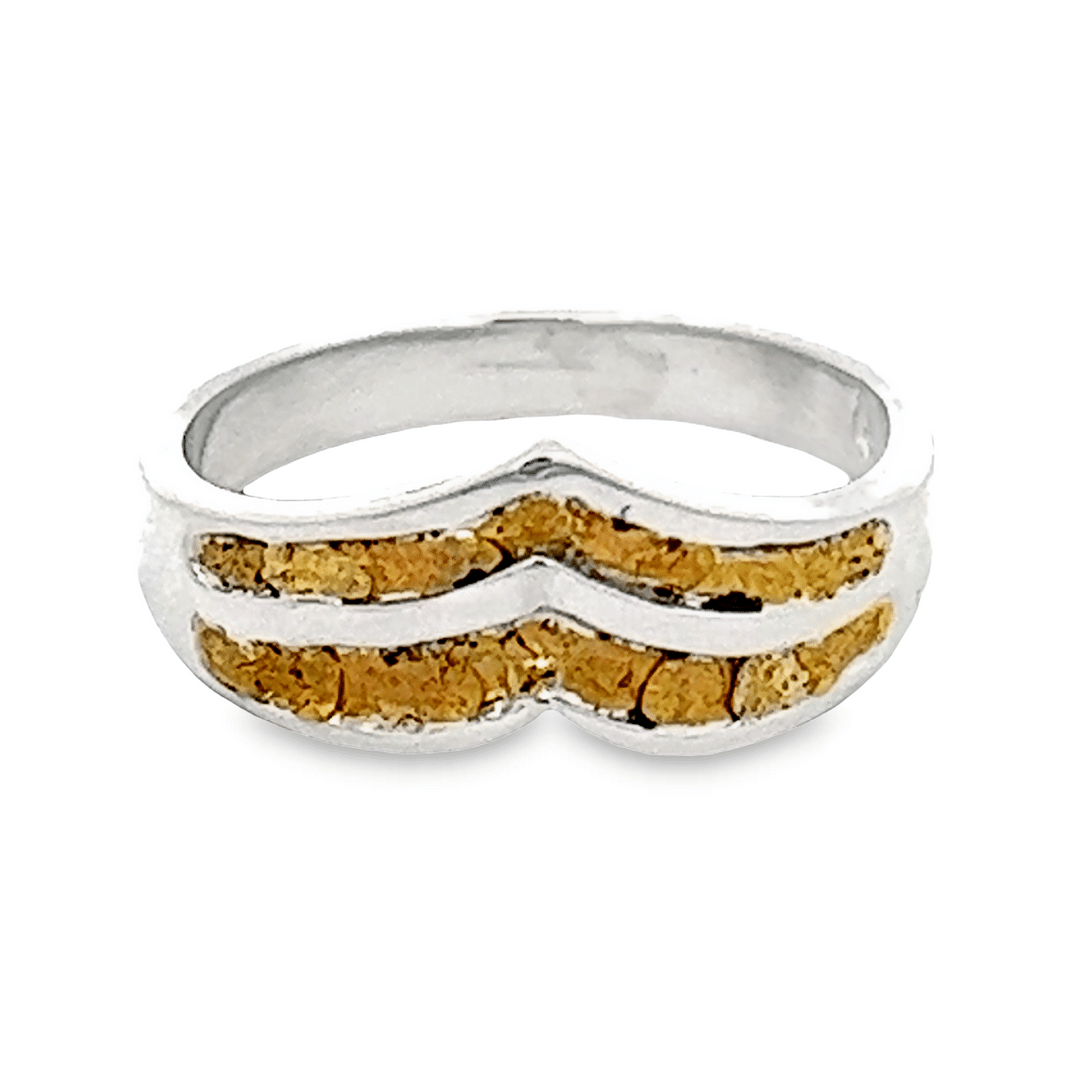Double Chevron Gold Nugget Ring in Sterling Silver, Alaska Mint