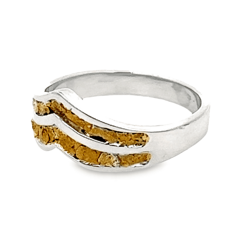 Double Chevron Gold Nugget Ring in Sterling Silver, Alaska Mint