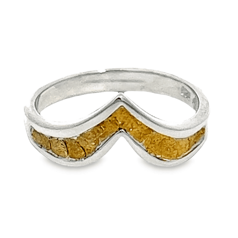 Single Chevron Gold Nugget Ring in Sterling Silver, Alaska Mint