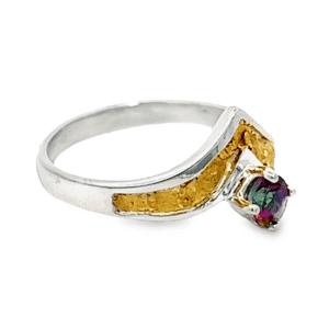 Chevron Northern Lights Topaz Gold Nugget Ring in Sterling Silver, Alaska Mint
