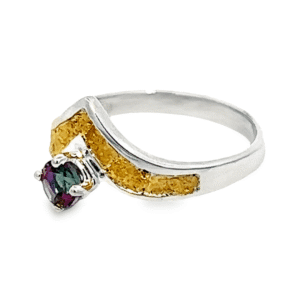 Chevron Northern Lights Topaz Gold Nugget Ring in Sterling Silver, Alaska Mint