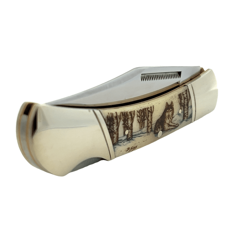 3.75" Scrimshaw Single Blade Pocket Knife, Alaska Mint