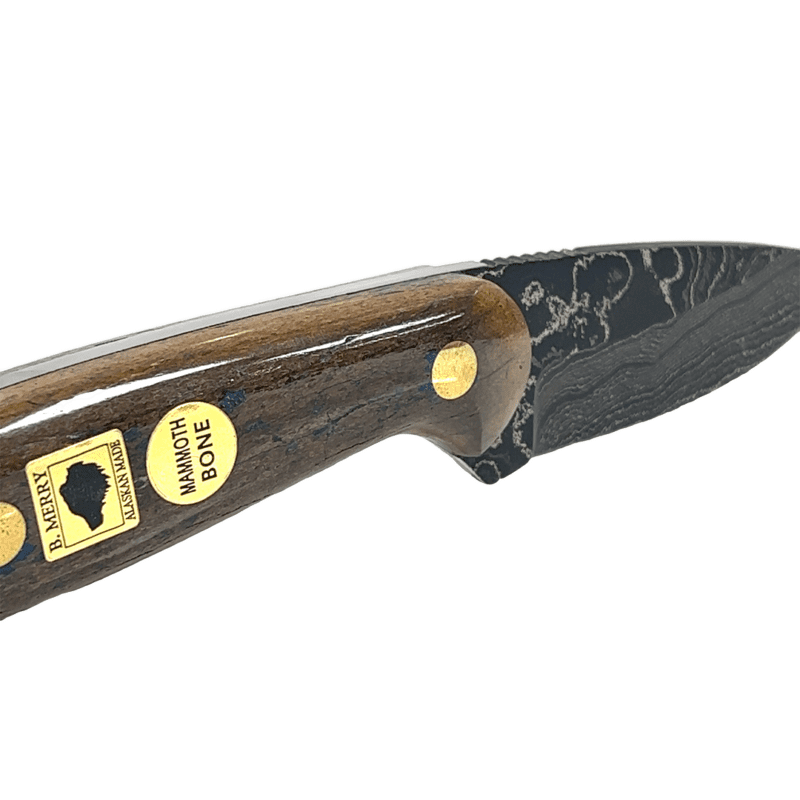 7" Mammoth Bone Handle Damascus Blade Hunting Knife, Alaska Mint