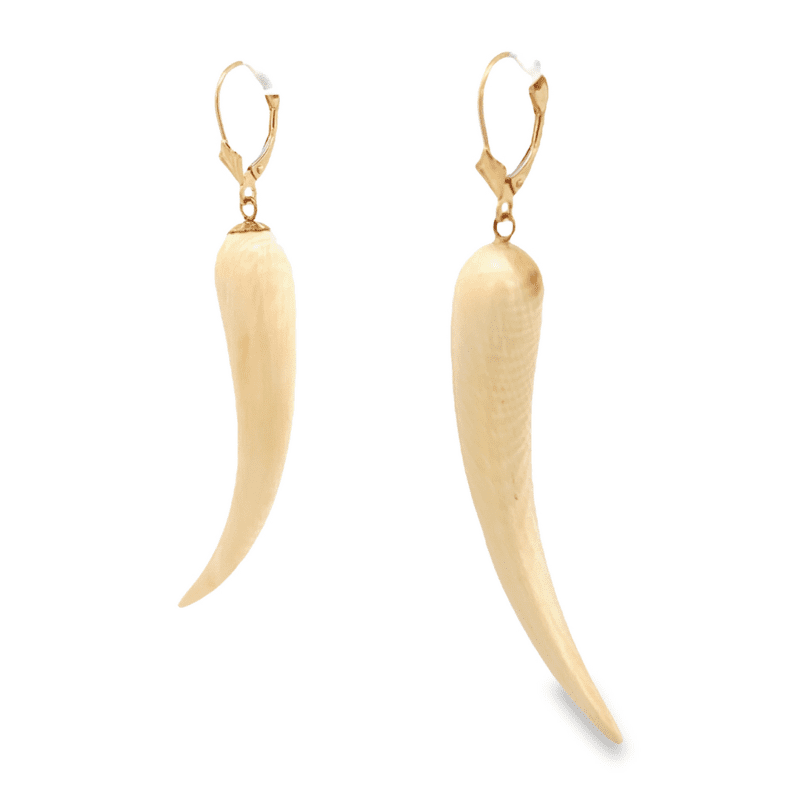 Tusk Shaped Fossilized Ivory Leverback Earrings, Alaska Mint