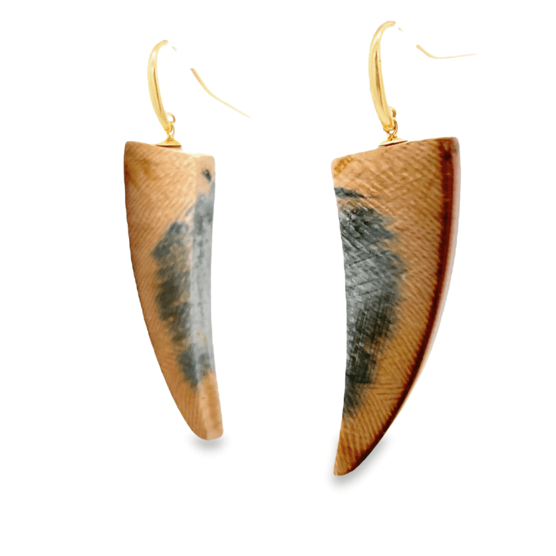 Blue & Brown Tusk Shaped Fossilized Ivory Dangle Earrings, Alaska Mint