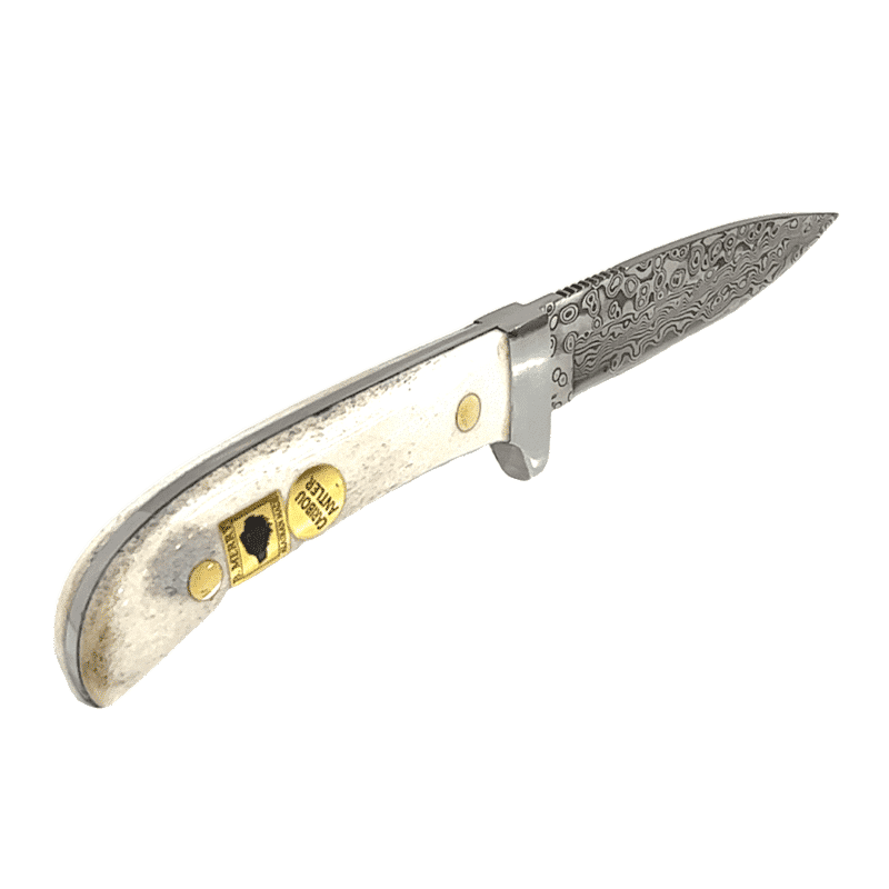 7.5" Damascus Blade Straight Knife with Caribou Antler Handle