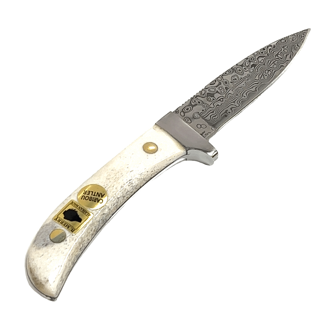 7.5" Damascus Blade Straight Knife with Caribou Antler Handle