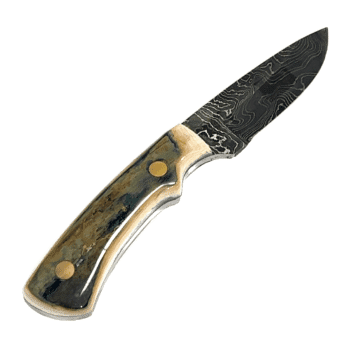 7.5" Damascus Blade Mammoth Ivory Handle Knife, Alaska Mint