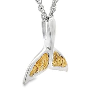 Gold Nugget Silver Whale Tail Pendant, Alaska Mint