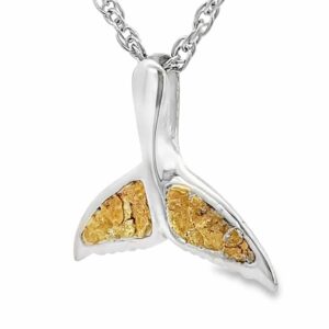 Gold Nugget Silver Whale Tail Pendant, Alaska Mint