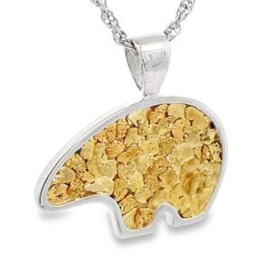 Gold Nugget Bear on Silver Pendant, Alaska Mint