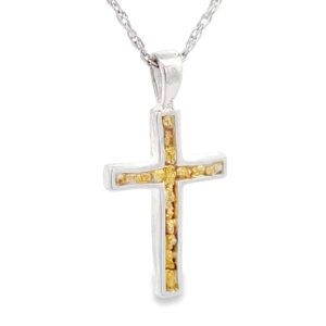 Gold Nugget Silver Cross Pendant, Alaska Mint