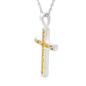 Gold Nugget Silver Cross Pendant, Alaska Mint